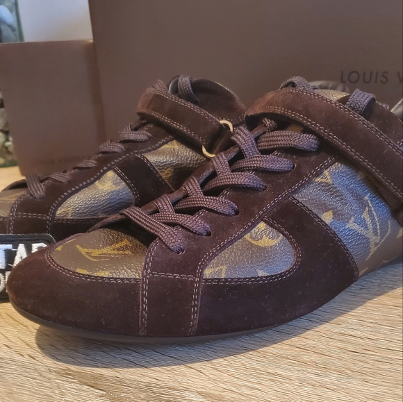 Pre-owned Louis Vuitton Globe Trotter brown suede monogram sneakers 39.5 or US 9 - Picture 3 of 11